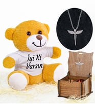 Pababo Tişörtlü Pelüş Ayıcık ve Zirkon Taşlı Kolye (Model 1)