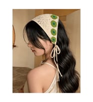 Örgü Üçgen Bandana Yeşil Krem Saç Bandı Kadın Genç Kız Çocuk Yazlık Bohem Vintage Kore Tarzı Çiçek