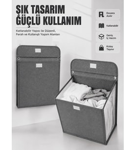 Duvara Asılabilir Katlanabilir Kirli Çamaşır Sepeti Geniş Hacimli Düzenleyici
