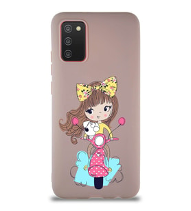 Samsung Galaxy A02S Soft Premier Kapak Vespagirl Tasarımlı Silikon Kılıf - Pudra (Şeffaf)