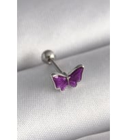 316L Çelik Gümüş Renk Mor Kelebek Model Tragus Piercing 5886 - HPSBYI3116-5726
