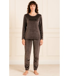 Kadın 13164-063 Uzun Kol Kadife Pijama Takımı