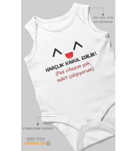 Harçlık Kabul Edilir! Baskılı Bebek Zıbını – Çıtçıtlı Body  %100 Pamuk Sıfır Kol