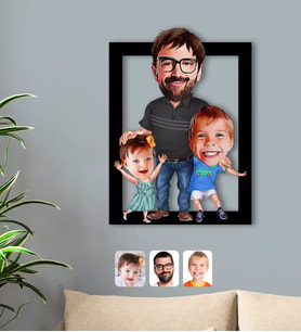 BK Gift Kişiye Özel Baba Oğul Kız Karikatürlü 3D Ahşap Tablo-1