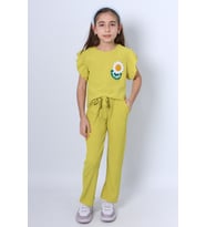 KIZ ÇOCUK İKİLİ TAKIM FIRFIRLI PAPATYA NAKIŞLI F11 (Yeşil)
