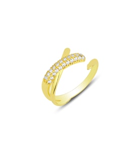 Gümüş altın yaldızlı zirkon taşlı trend ayarlamalı yüzük SGTL12166GOLD (Rose)