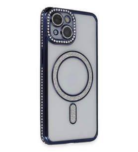 Newface Apple iPhone 14 Kılıf Joke Simli Magneticsafe Kılıf - Lacivert