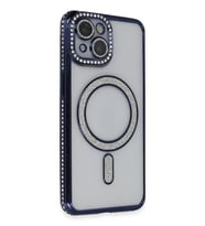 Newface Apple iPhone 14 Kılıf Joke Simli Magneticsafe Kılıf - Lacivert
