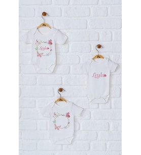Pia Baby Premium %100 Pamuk İsme Özel Organik Baskılı Üçlü Set Çıtçıtlı Bebek Body Zıbın Modelleri 5070-18 (Ekru)