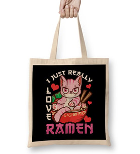 I Just Really Love Ramen Cat Kawaii Anime Bez Çanta Uzun Saplı