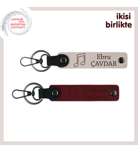 Müzik Aşkınızı Temsil Eden Hatıra, Kişisel Nota Motifli Anahtarlık Seti, Pudra-Bordo