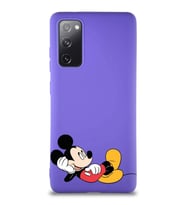 Samsung Galaxy S20 FE Soft Premier Kapak Mickey Mouse-F Tasarımlı Silikon Kılıf - Mor (Şeffaf)
