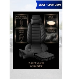 leon 2007 Koltuk ve Kılıf uyumlu Lüks Minder Siyah Yastık 2 Minder 2 Yastık