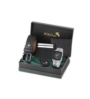 Polo Air Erkek Kol Saati Kemer Cüzdan Kartlık Çakmak Hediyelik Kutusunda Gümüş Siyah Set PL-7045E5 (Gümüş-Siyah)