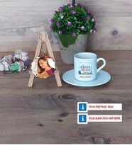 Kimya Öğretmeni Türk Kahvesi Fincanı Ahşap Altlıklı ve Fotoğraflı Ahşap Anahtarlık Hediye Öğretmenler Günü Hediyesi (Model 2)