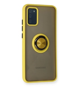 Newface Samsung Galaxy A02S Kılıf Montreal Yüzüklü Silikon Kapak - Sarı