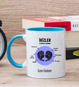 Kişiye Özel İkizler Burcuna Hediye Mavi Kupa Bardak