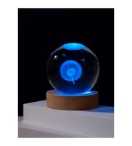 Ledli USB'li Ahşap Standlı Karahindiba Temalı Kristal Küre Renkli RGB LED 3D Oda Masa Gece Lambası (Çok Renkli)