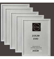 5'Lİ A4 ÇERÇEVE, BELGE ÇERÇEVESİ, DİPLOMA, SERTİFİKA, FOTOĞRAF ÇERÇEVESİ, RESİM ÇERÇEVESİ, 21x30 (Beyaz)