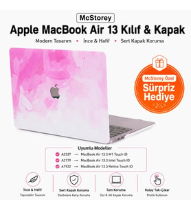 MacBook Air 13 İnç Kılıf A2337 M1 A2179 A1932 Uyumlu Hard Case Sert Kapak Suluboya Desenli UV Baskılı Koruyucu Kılıf İnce Hafif Laptop Kılıfı Pembe