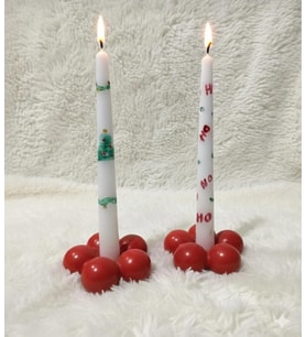 BY Fİİ HOME 2'Lİ KIRMIZI ÇİÇEK ŞAMDAN 2'Lİ NOEL TEMALI MUMLAR DAHİL  YIKANILABİLİR TAŞ TOZU (Yılbaşı Kırmızısı)