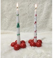BY Fİİ HOME 2'Lİ KIRMIZI ÇİÇEK ŞAMDAN 2'Lİ NOEL TEMALI MUMLAR DAHİL  YIKANILABİLİR TAŞ TOZU (Yılbaşı Kırmızısı)