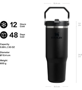 IceFlow Flip Straw Tumbler Pipetli Termos Bardak, Siyah 2.0, 0.89 Litre
