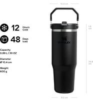 IceFlow Flip Straw Tumbler Pipetli Termos Bardak, Siyah 2.0, 0.89 Litre