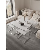 4+1 Gümüş Kaplama Beyaz Glossmax Mdf Membran Orta Sehpa