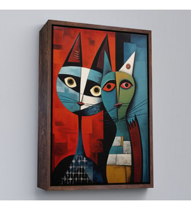 Çerçeveli Pablo Picasso Tarzı - Soyut Renkli Kedi Tablo (Kahverengi)