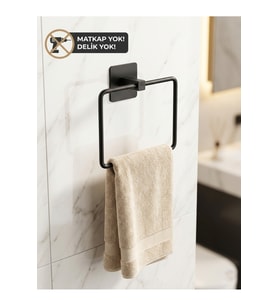 Siyah Yapışkanlı Kare Havluluk 18x18 cm Banyo Havlu Askısı