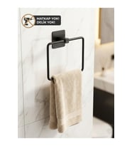 Siyah Yapışkanlı Kare Havluluk 18x18 cm Banyo Havlu Askısı