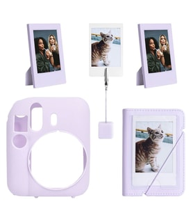 Instax mini 12 Lila Slikon Kılıf Mini 28'li Albüm ve Fotoğraf Çerçeveleri Aksesuar Seti