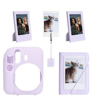 Instax mini 12 Lila Slikon Kılıf Mini 28'li Albüm ve Fotoğraf Çerçeveleri Aksesuar Seti
