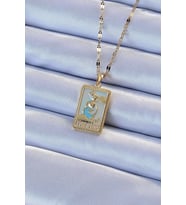 316L Çelik Zincir Altın Renk Mavi Mineli Tarot Kolye 5886