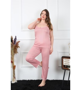 Akbeniz Kadın Büyük Beden Pudra İp Askılı Pijama Takım 202195
