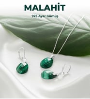 Luxtone Sertifikalı Malahit Set 925 Ayar Gümüş Kolye Küpe Kadın Takı LX0430ST