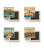 Budapeşte Macaristan - 4 adet - 9x9 cm Buzdolap Magneti