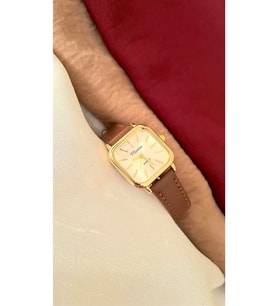 Retro Kadın Kol Saati Vintage Tasarım Gold Rengi Açık Kahverengi Camel