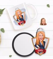 BK Gift Kişiye Özel Kadın Mühendis Karikatürlü Beyaz Kupa ve Ahşap Bardak Altlığı Hediye Seti-1