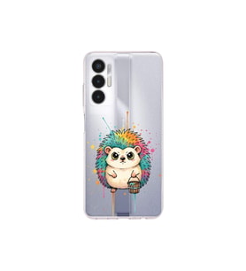 Tecno Pova 3 ile Uyumlu Splash Kirpi Tasarımlı Şeffaf Silikon Kılıf