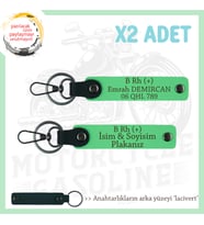 Motosiklet Tutkunlarına, İsim Plaka ve B (+) Kan Grubu Yazılı Acil Durum x2 Anahtarlık, F Yeşil-Laci