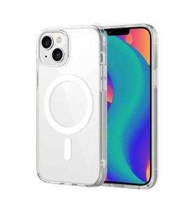 Coverzone iPhone 14 ile uyumlu ?effaf K?l?f MagSafe Uyumlu G��l� M?knat?sl? Wireless ?arj Destekli Crystal Clear ?nce Sert Arka Kapak Kamera Lens Korumal? Darbe Emici K?l?f