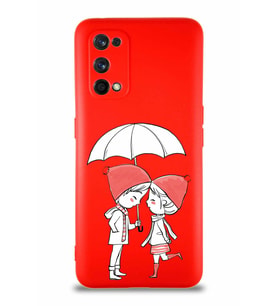 Realme 7 Pro Soft Premier Kapak Aşk Tasarımlı Silikon Kılıf - Kırmızı (Şeffaf)