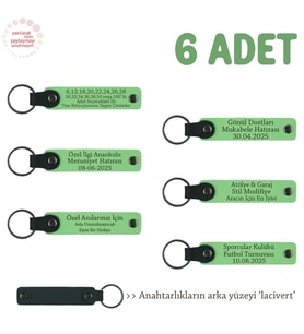 Anneler Gününe Özel Hazırlanmış 6'lı Set, Kişiye Özel İsimli Deri Anahtarlık Hediye, F Yeşil & Laci (Fıstık Yeşili)