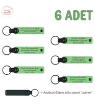 Anneler Gününe Özel Hazırlanmış 6'lı Set, Kişiye Özel İsimli Deri Anahtarlık Hediye, F Yeşil & Laci (Fıstık Yeşili)