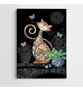 Kedi ve Kelebekler Modern Sanat Kanvas Tablo