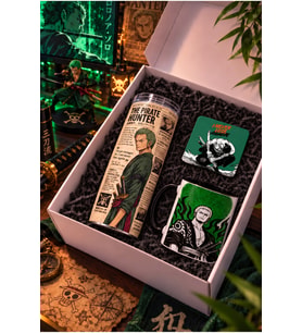 Anime Severlere Özel One Piece Zoro Desenli Hediye Seti – Termos, Kupa, Bardak Altlığı 3'lü Hediye Paketi
