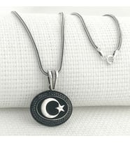 925 Ayar Gümüş Siyah Taşlı Ayyıldız Erkek Kolye