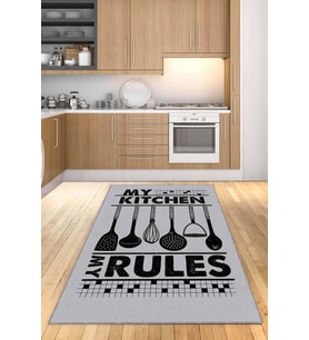 Gri Kaymaz Tabanlı My Kitchen My Rules Mutfak Halısı AR016